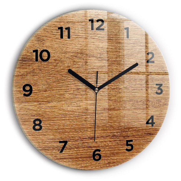 Round glass wall clock Light wood
