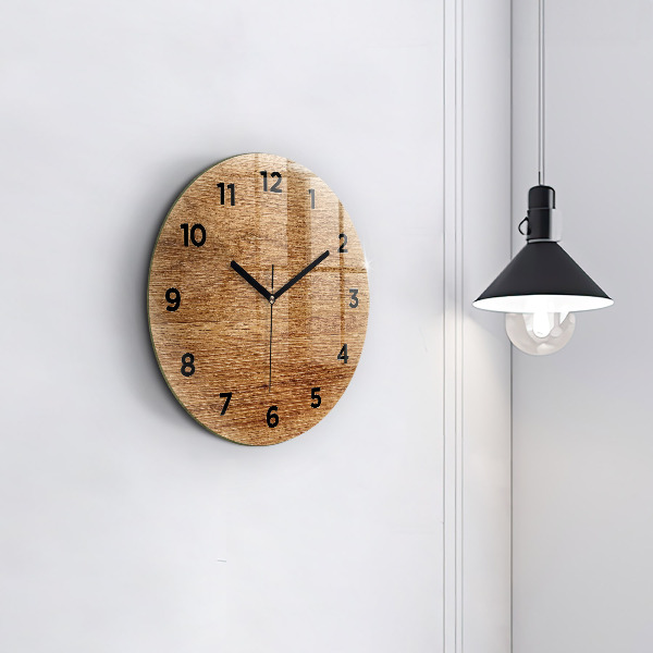 Round glass wall clock Light wood