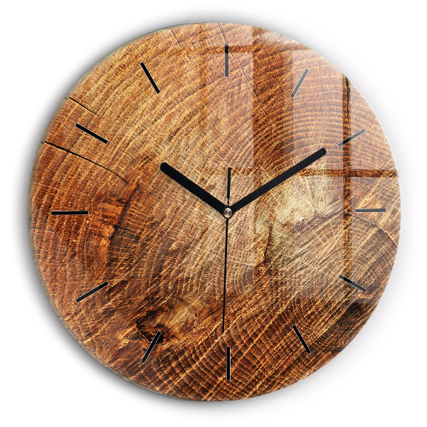 Round glass wall clock Old tree stump