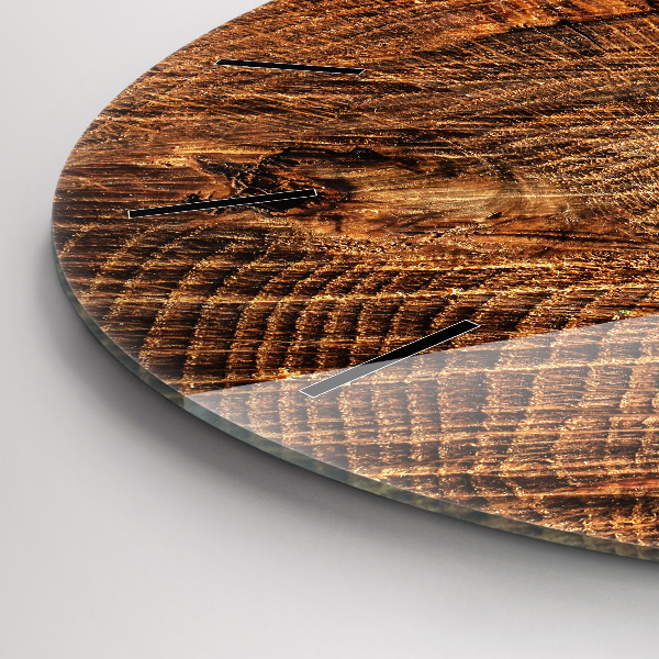 Round glass wall clock Old tree stump