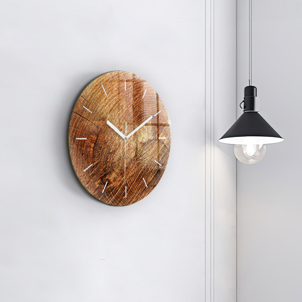 Round glass wall clock Old tree stump