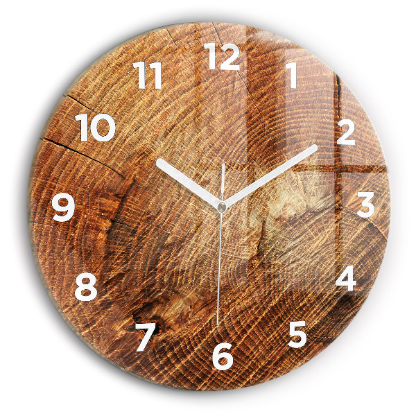 Round glass wall clock Old tree stump