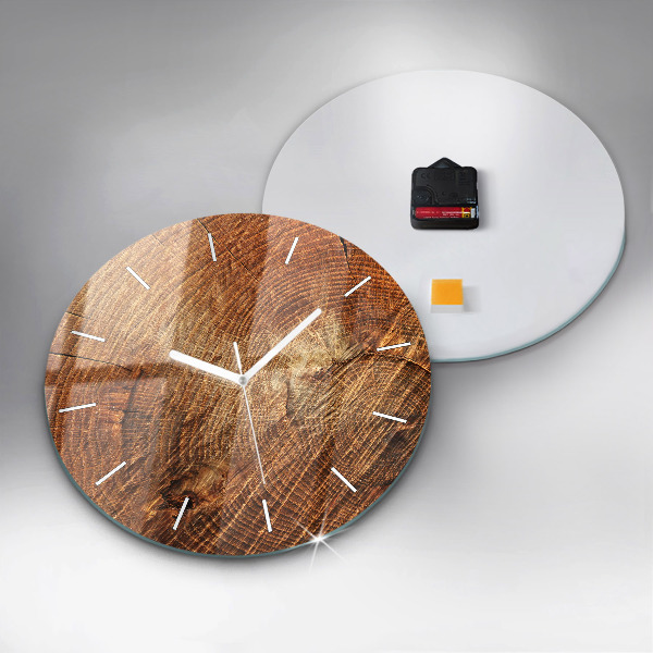 Round glass wall clock Old tree stump