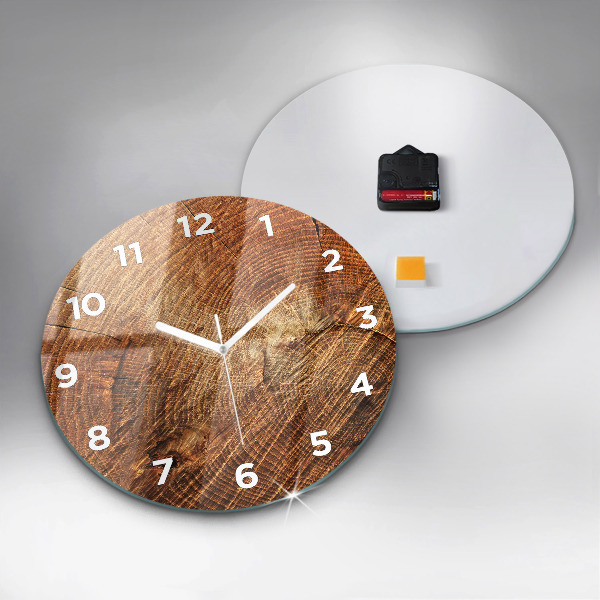 Round glass wall clock Old tree stump