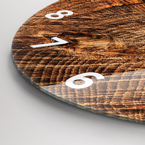 Round glass wall clock Old tree stump