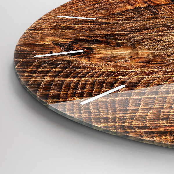 Round glass wall clock Old tree stump