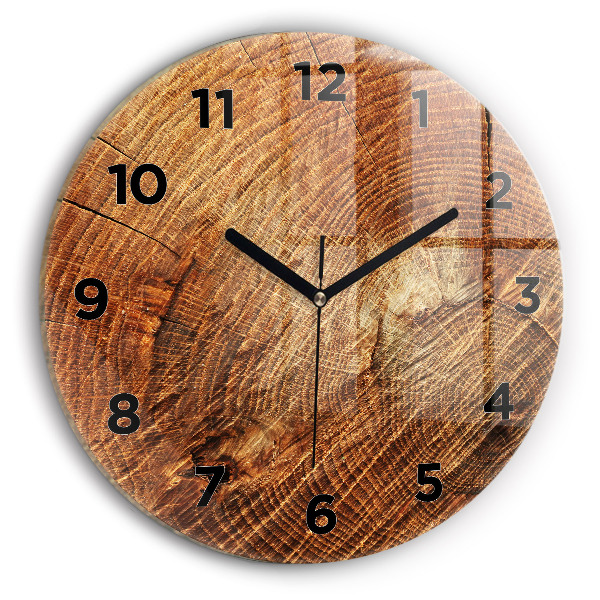 Round glass wall clock Old tree stump