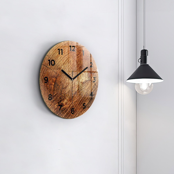 Round glass wall clock Old tree stump