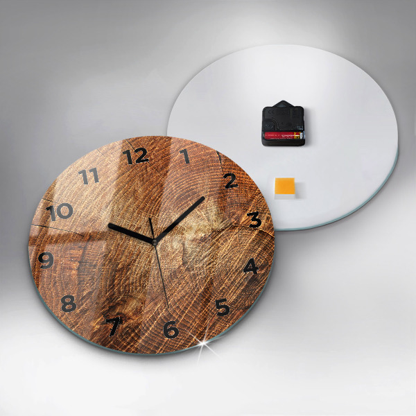 Round glass wall clock Old tree stump
