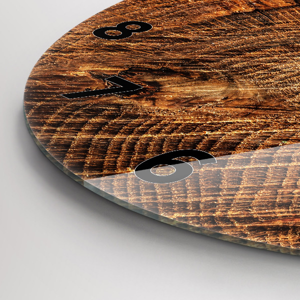 Round glass wall clock Old tree stump