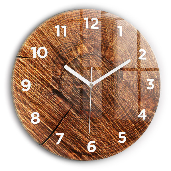 Round glass wall clock Decorative wood
