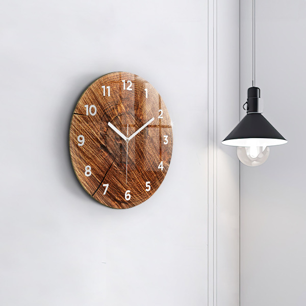 Round glass wall clock Decorative wood