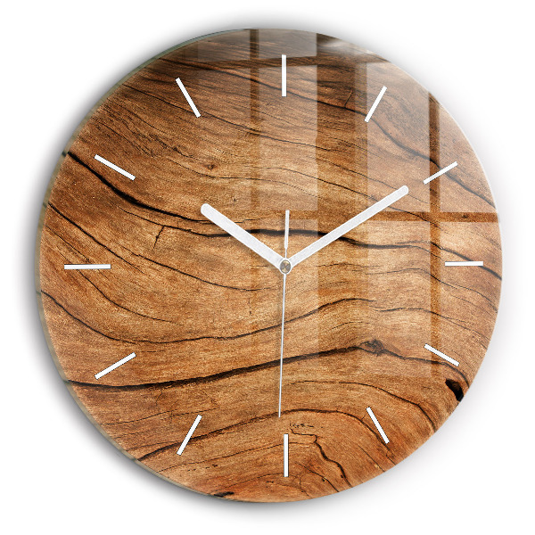 Round glass wall clock Old wood