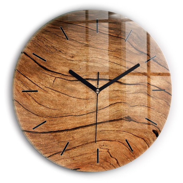 Round glass wall clock Old wood