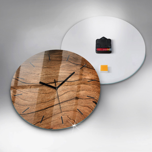 Round glass wall clock Old wood