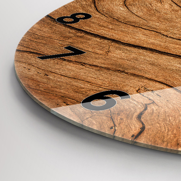 Round glass wall clock Old wood