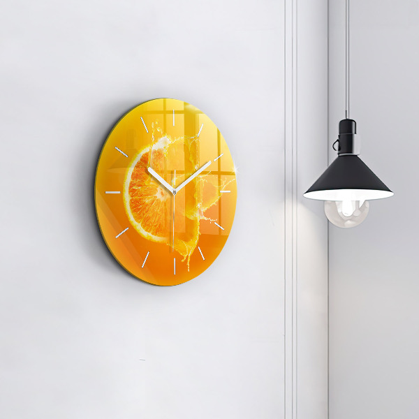 Round glass wall clock Orange
