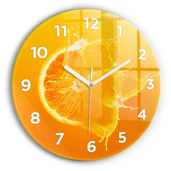 Round glass wall clock Orange
