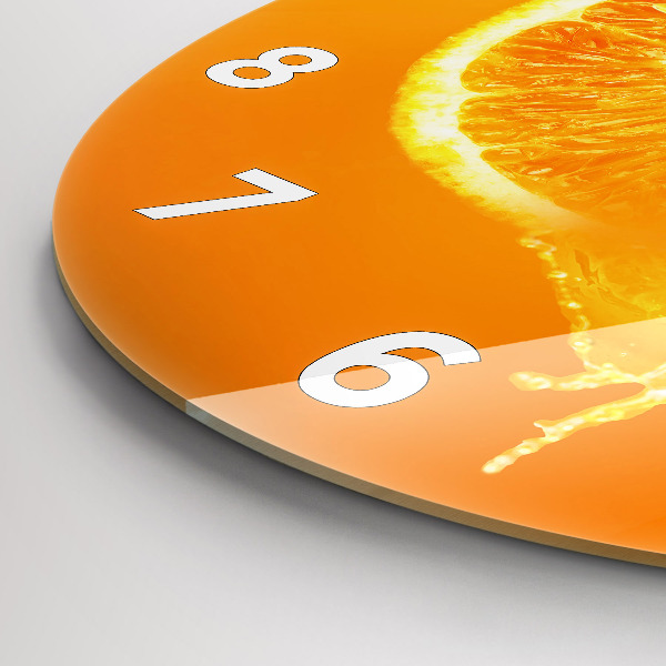 Round glass wall clock Orange