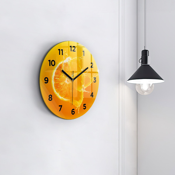 Round glass wall clock Orange