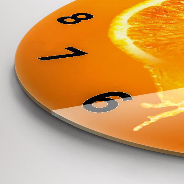 Round glass wall clock Orange