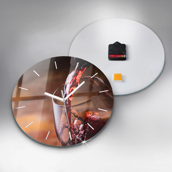 Round glass wall clock A glass of red wine