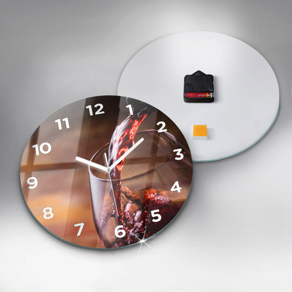 Round glass wall clock A glass of red wine