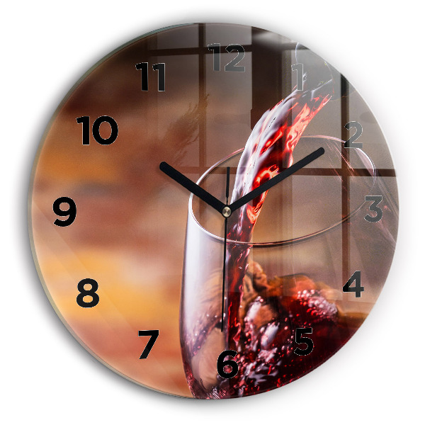 Round glass wall clock A glass of red wine