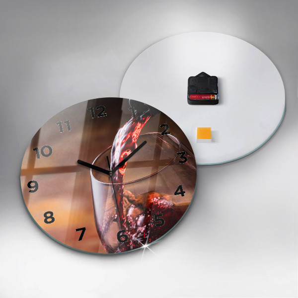 Round glass wall clock A glass of red wine