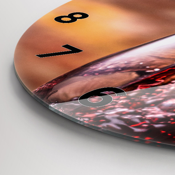 Round glass wall clock A glass of red wine