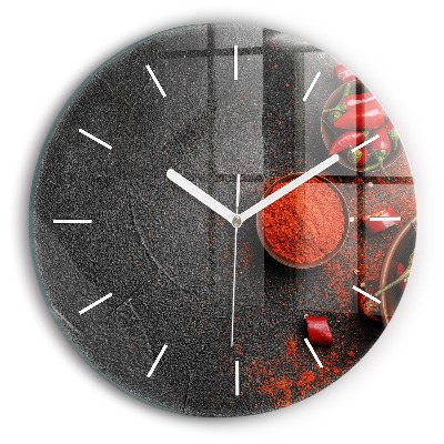 Round glass wall clock Red peppers