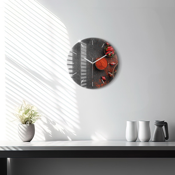 Round glass wall clock Red peppers