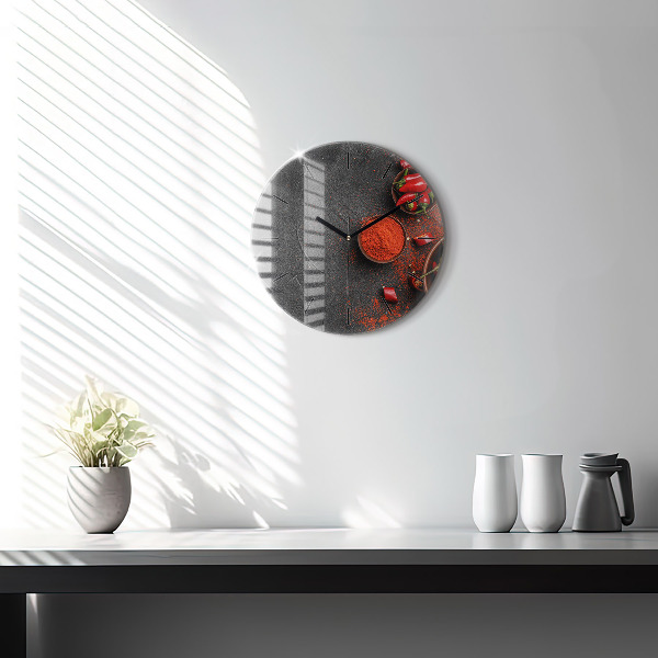 Round glass wall clock Red peppers