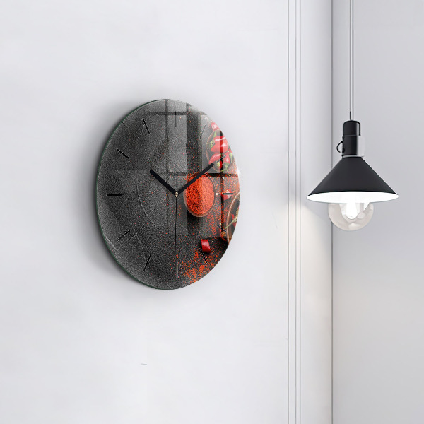 Round glass wall clock Red peppers