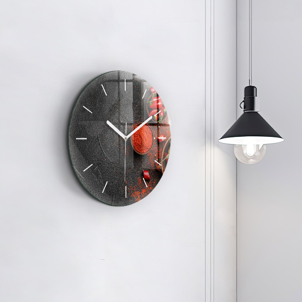 Round glass wall clock Red peppers