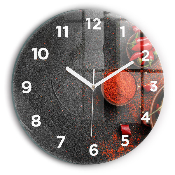 Round glass wall clock Red peppers