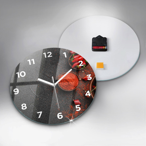 Round glass wall clock Red peppers
