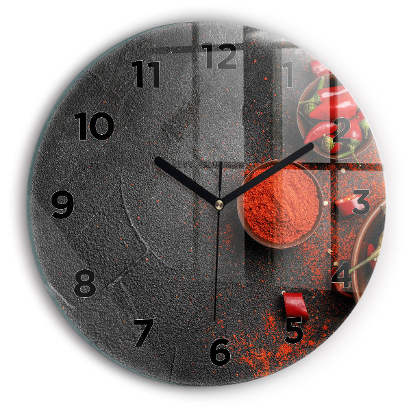Round glass wall clock Red peppers
