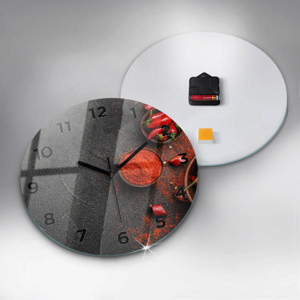 Round glass wall clock Red peppers