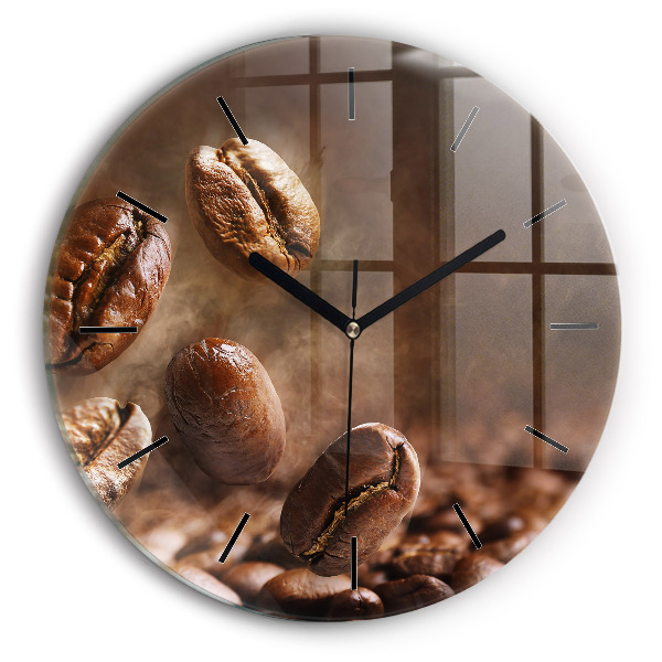 Round glass wall clock Coffee beans