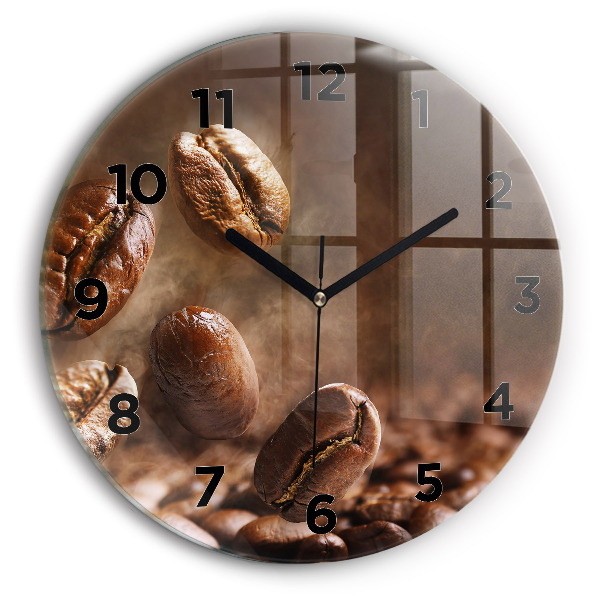 Round glass wall clock Coffee beans