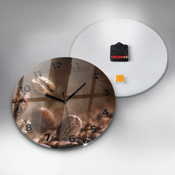 Round glass wall clock Coffee beans