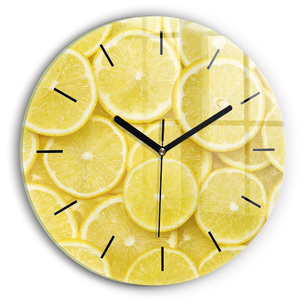 Round glass wall clock Lemon slices