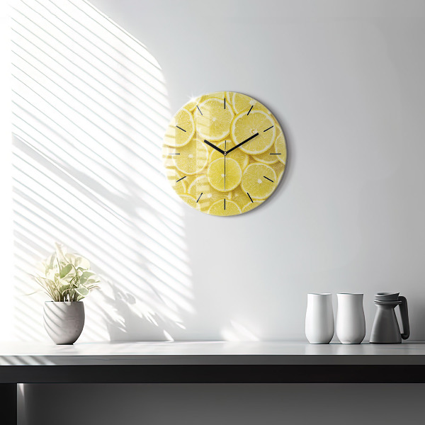 Round glass wall clock Lemon slices