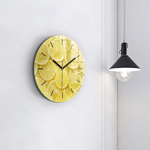 Round glass wall clock Lemon slices