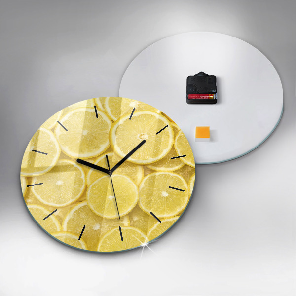 Round glass wall clock Lemon slices