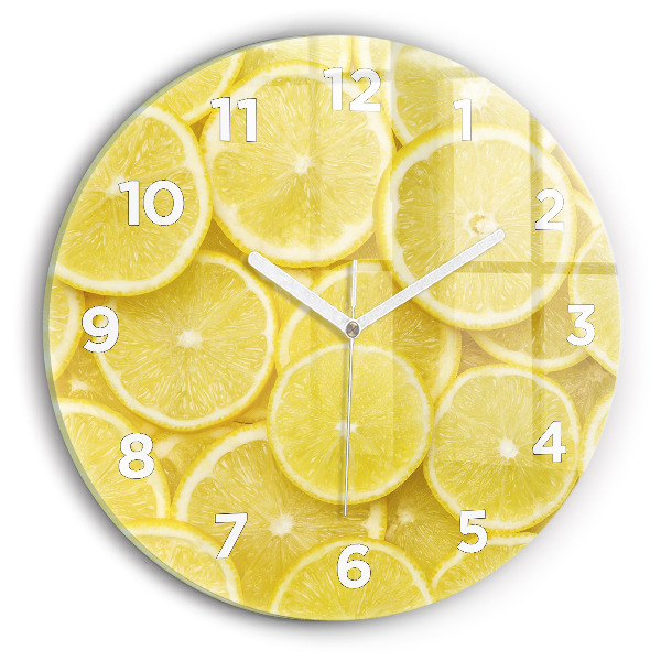 Round glass wall clock Lemon slices