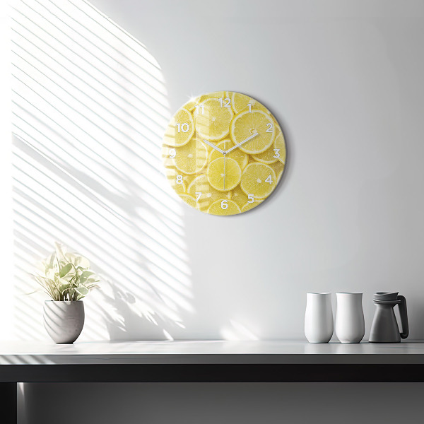 Round glass wall clock Lemon slices
