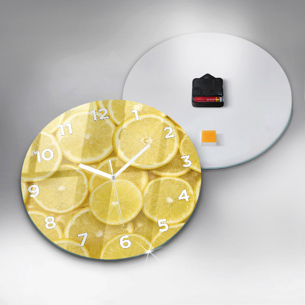Round glass wall clock Lemon slices