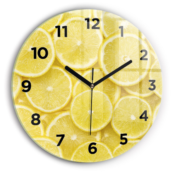 Round glass wall clock Lemon slices